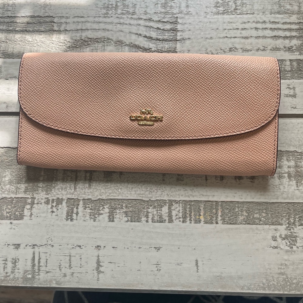 Coach leather slim envelope wallet in baby pink/ nude